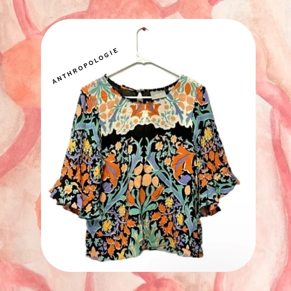 Anthropologie x Maeve flowy colorful floral print blouse - Picture 1 of 15